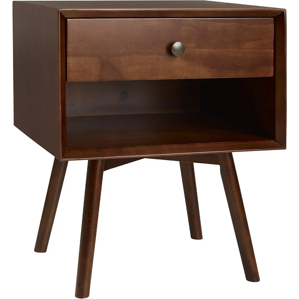 

Mid Century Modern Wood Nightstand Side Table Bedroom Storage Drawer and Shelf Bedside End Table, 1 Drawer, Walnut