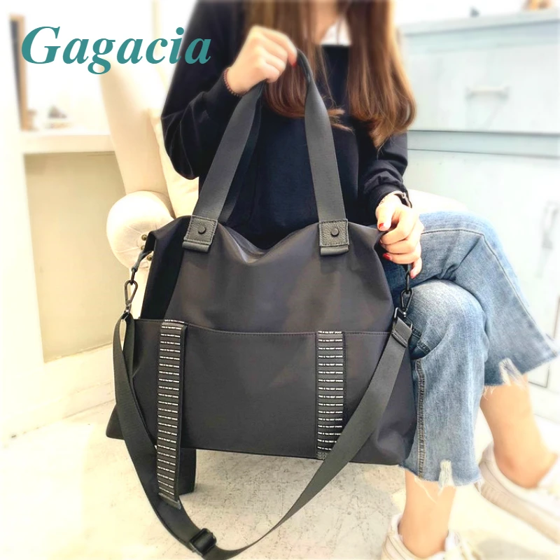 GAGACIA Women\'s Big Travel Bags Black Large Capacity Handbags For Female Travel Totes One-shoulder Handbag Nylon Weekend Bag New