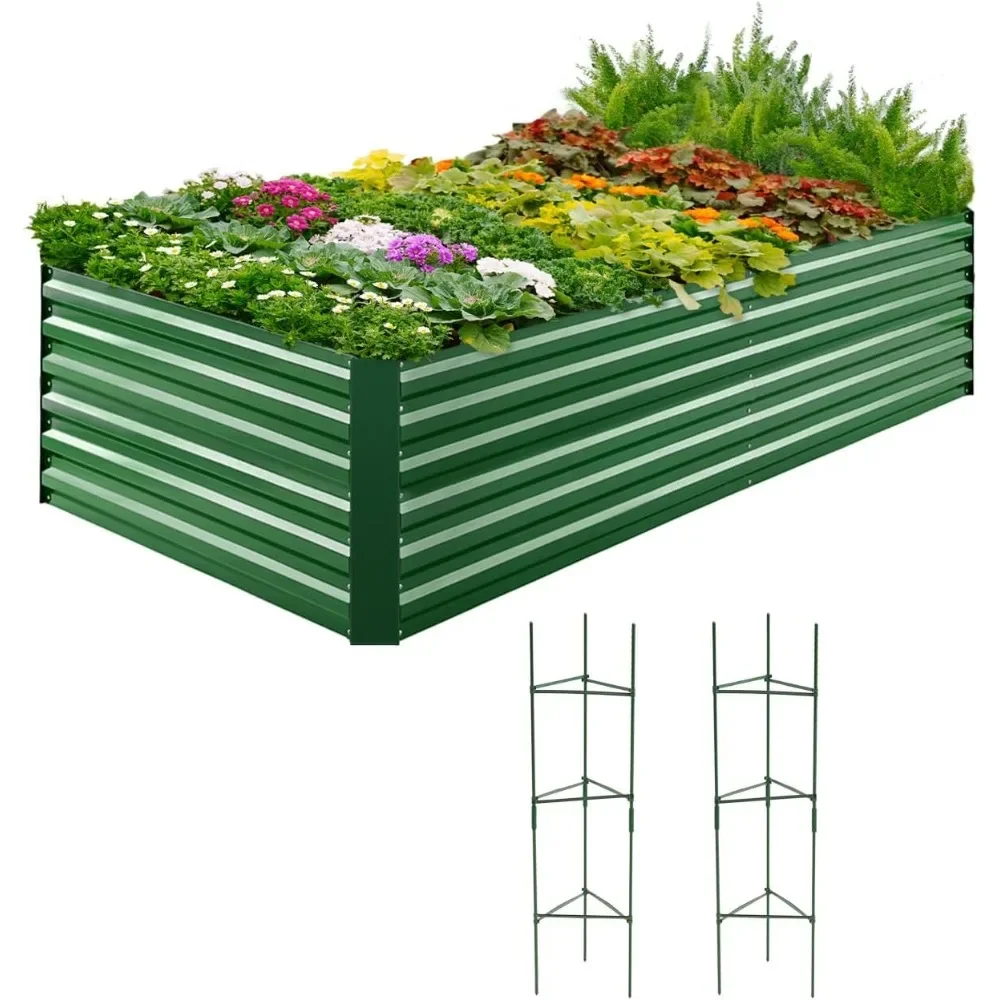 

Galvanized Raised Garden Bed, 8x4x2ft Tall Metal Planting Box for Backyard Outdoor Bottomless Vegetables with 2 Tomato Cages