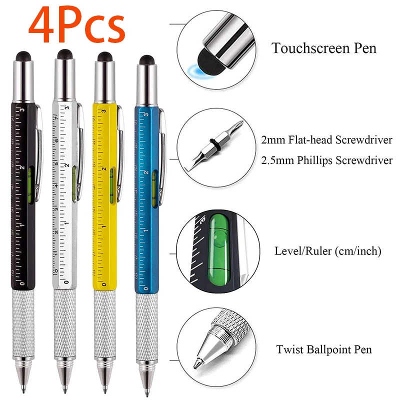 

4Pcs Multi Tool Pen Gifts for Men 6 in 1 Screwdriver Pen Gadgets Screwdriver Pen Ruler Level Gauge Ballpoint Pen