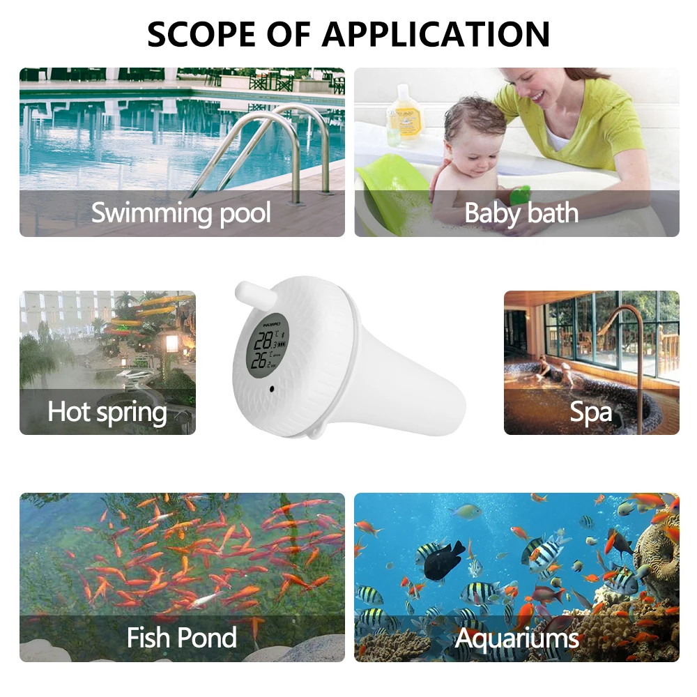 INKBIRD sensore di temperatura per piscina con termometro galleggiante impermeabile compatibile Bluetooth per vasca, spa, acquario, stagni per pesci
