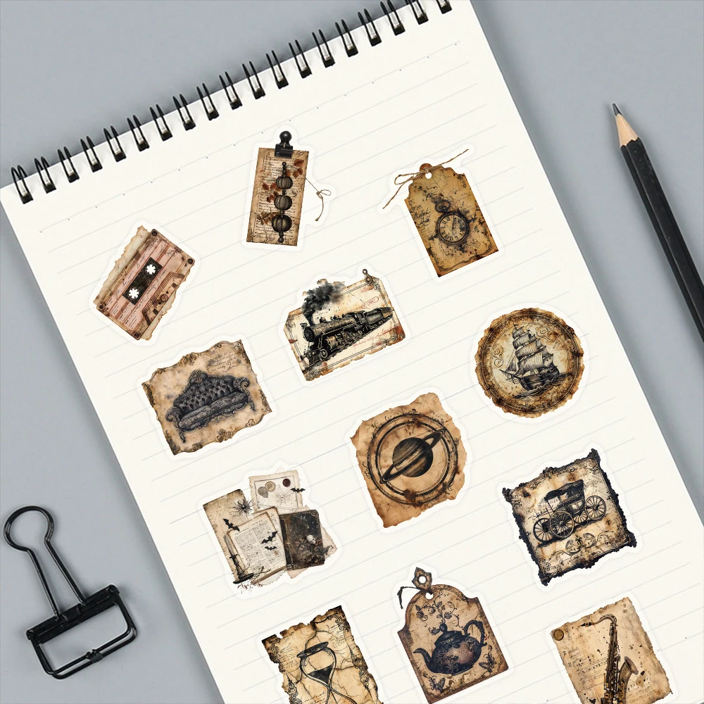 50 Stück Vintage-Stil Historische Erinnerungsetiketten PET-Aufkleber Personalisierte Künstlerische Dekoration Flaschen Handyhülle Scrapbook Geschenk-Aufkleber – Detail 5