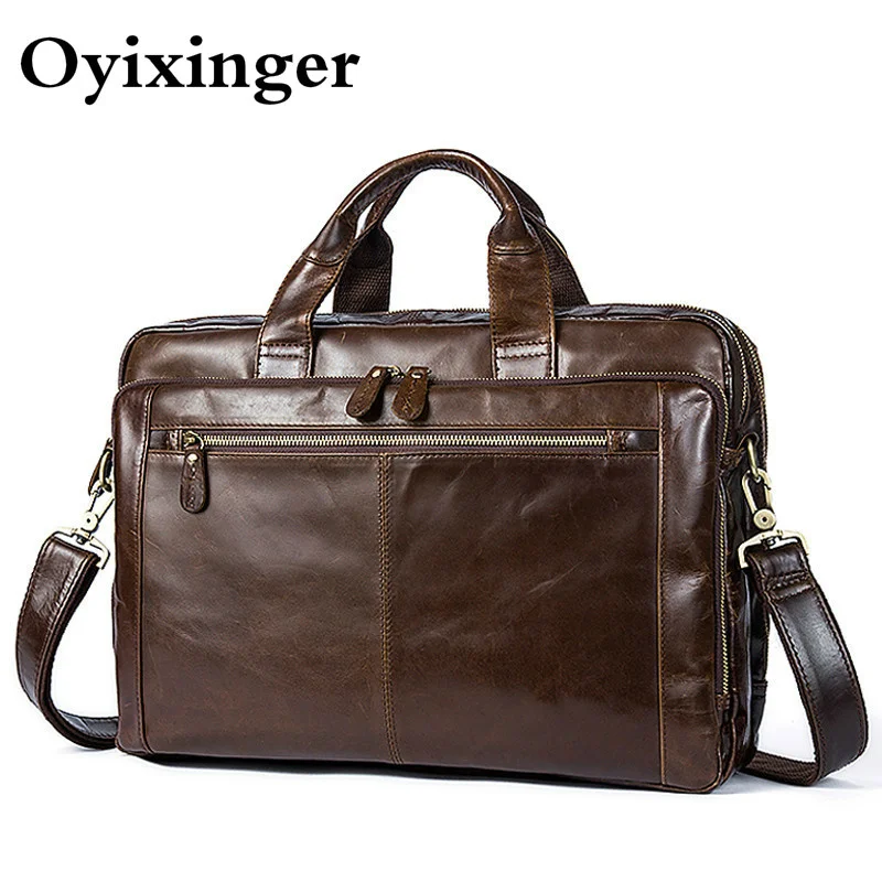 

OYIXINGER Men Briefcases Men's Bags Messenger Male Genuine Leather Laptop Bags For Macbook Office Bag 14" Computer Document Bag