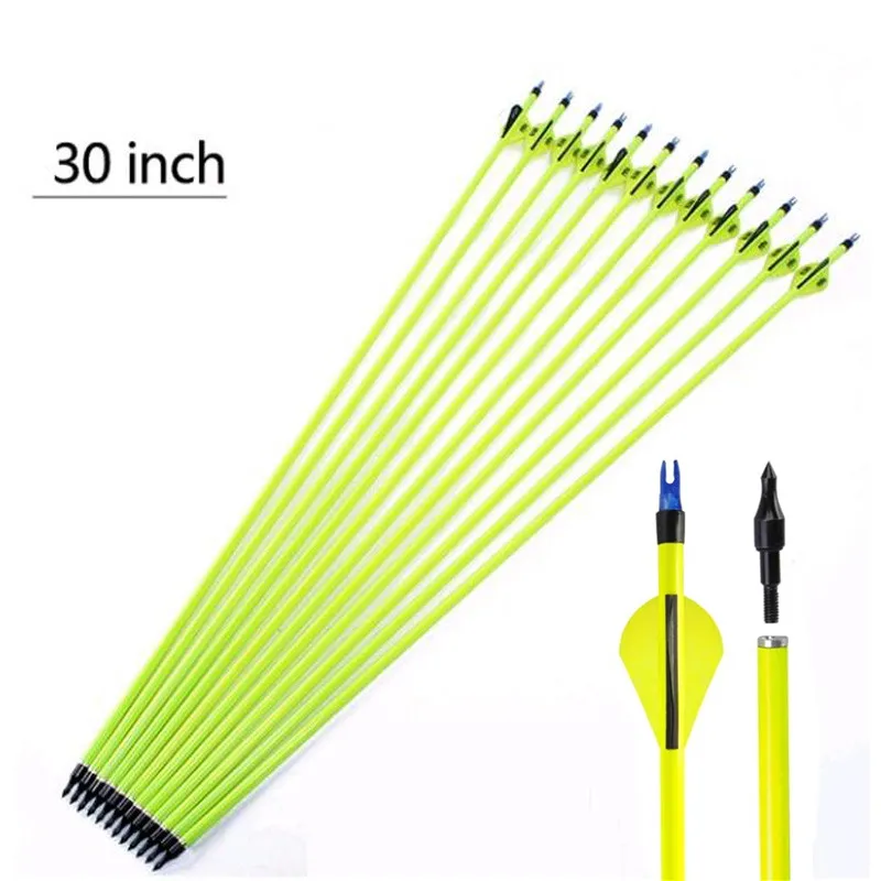 Fluorescent Mixed Carbon Arrow, Archery Hunting, Shooting, Recurve, Compound Bow, Green Arrow, 30 "Spine 500, 6Pcs, 12Pcs