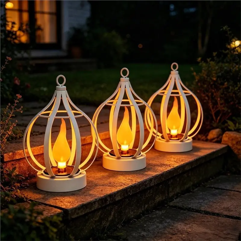 VELIF-Solar Metal Flame Lamp Outdoor Garden Decoration Hanging Projection Lamp Atmospheric Lantern For Outdoor Courtyards