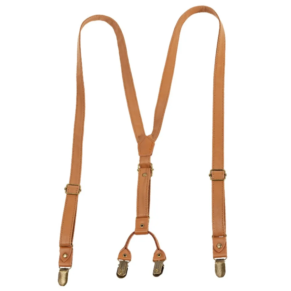 

Fashion Black Suspenders for Men Retro Brown Leather Suspenders British Style Spaghetti Strap Suspender Clip Suit