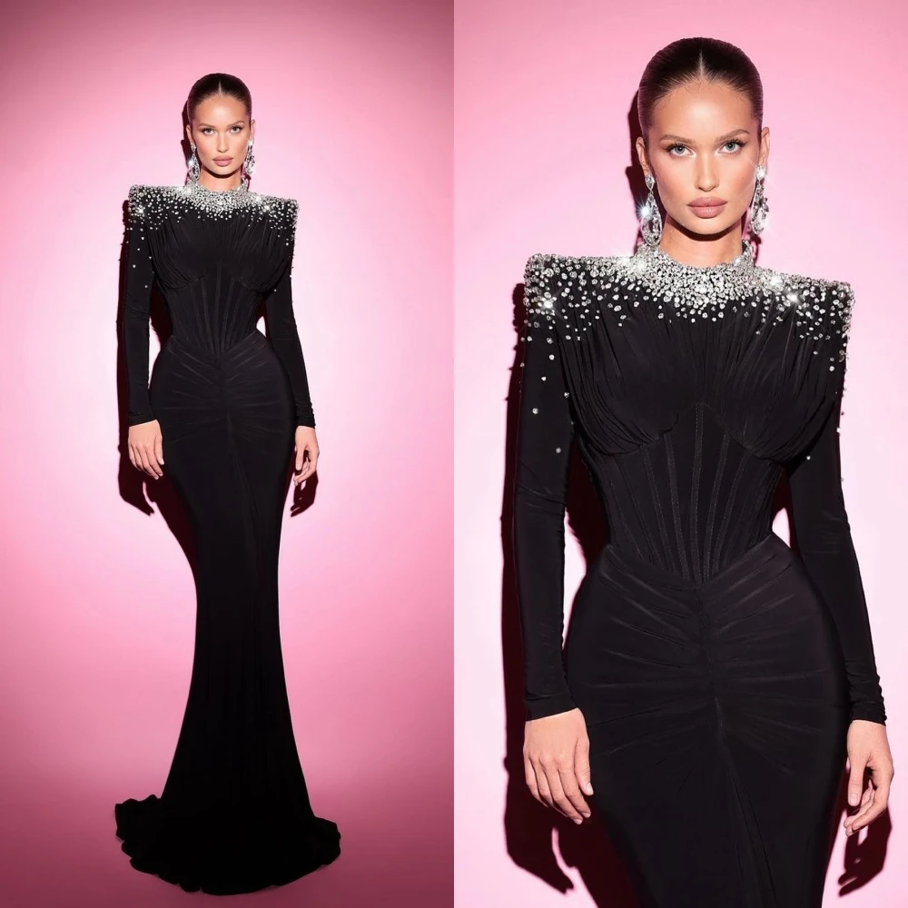 yipeisha Fashion Exquisite High Collar Mermaid Celebrity Dresses Beading Paillette / Sequins Charmeuse Evening