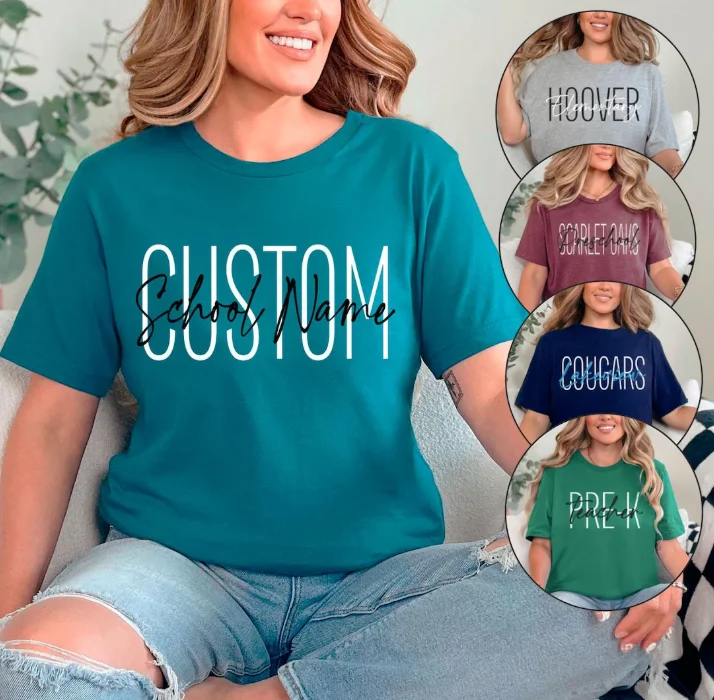 Camisetas Personalizadas de Espírito Escolar, Presentes Personalizados para Equipes, Camiseta de Professor, T-shirts Oversize de Manga Curta com Logo, Nome e Foto DIY