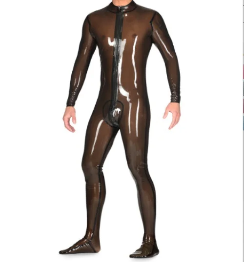 Latex Rubber Catsuit Bodysuit uniform tights Cosplay Coffee Front zipper Masquerade handmade XS-XXL