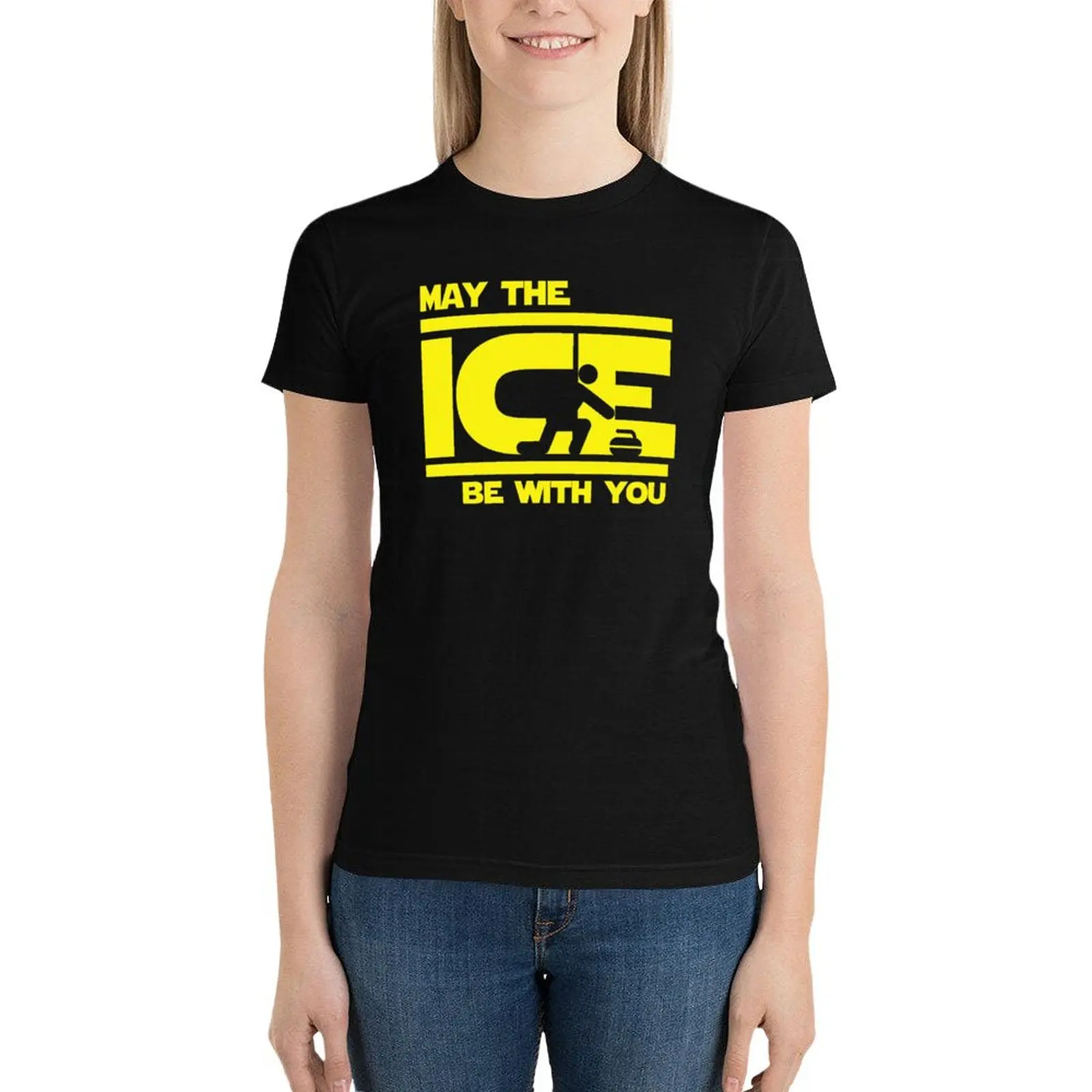 May The Ice Be With You Curling T-Shirt animal print shirt for girls Female clothing funny t shirts for Women graphic