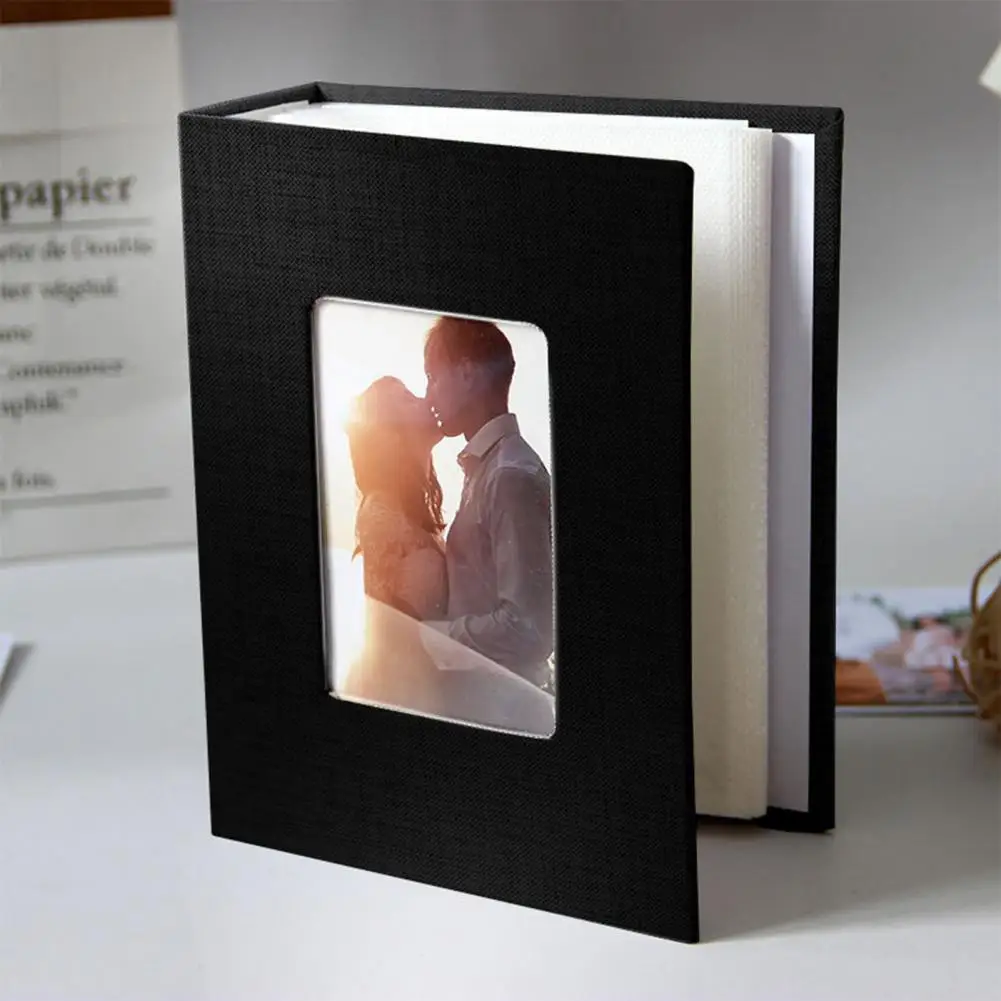 Portable Photo Album Linen Cover Slip-in Photo Album with 100 Pockets for 4x6-inch Pictures Ideal for Wedding Travel Family