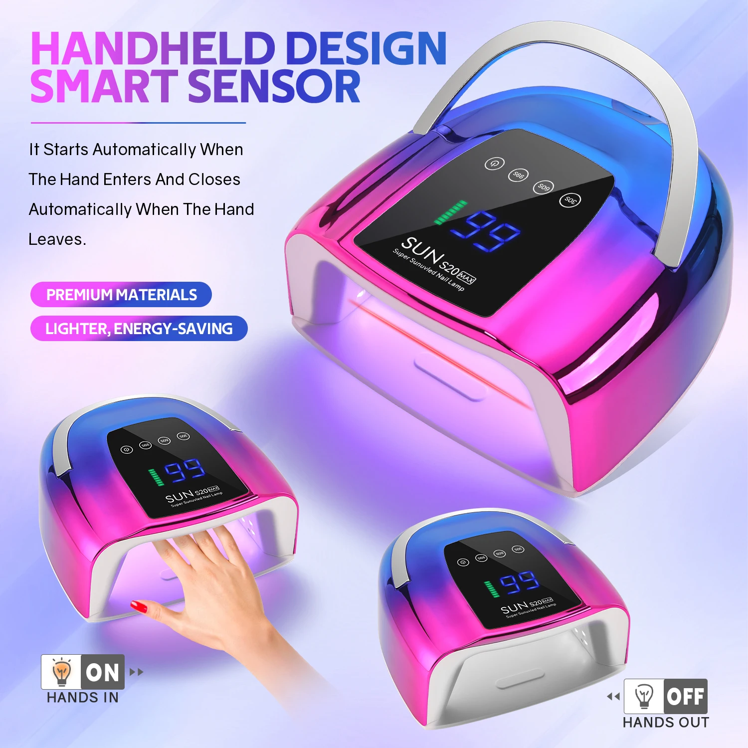 48 LEDs ,200W UV Nail Lamp , LCD Screen, Rechargeable – Cures All Gel Nails, Manicure & Nail Art Tool