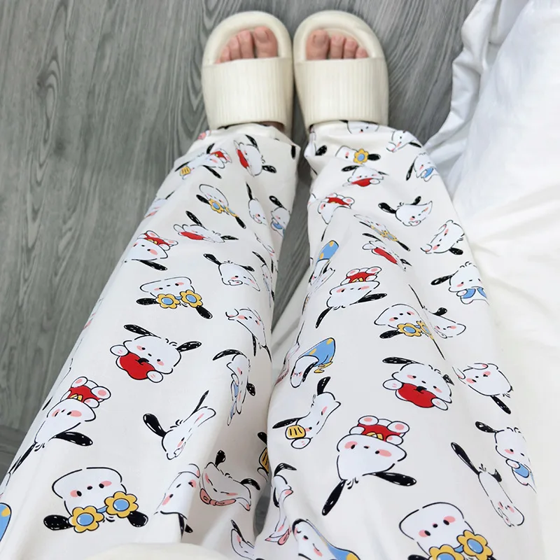 Pochacco Pajama Pants Anime Cartoon Cute Sleepwear Women Trousers Wide-leg Hot Pants Shorts Milk Fiber Smooth Elastic Home Dress