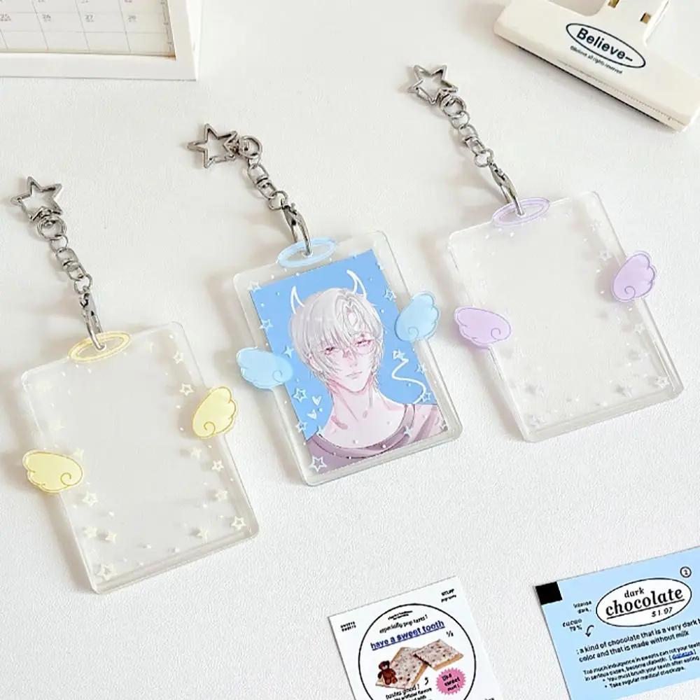New Acrylic Card Holder Cartoon Kawaii Photos Protective Cover Wings Stars ID Card Card Holder Student