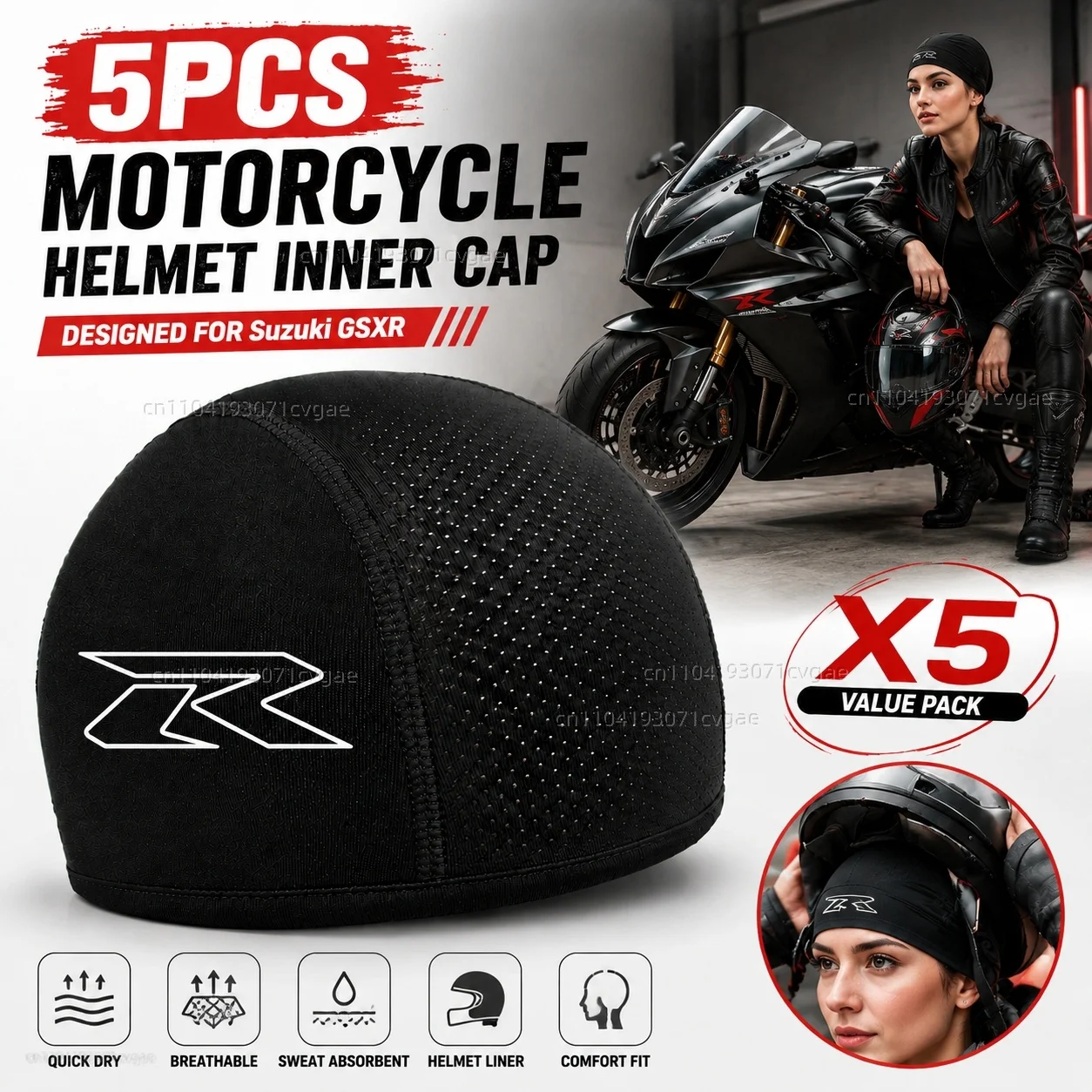 

5pcs Motorcycle Helmet Inner Cap Hat Quick Dry Breathable Hat Racing Cap For Suzuki GSXR 600 750 1000 GSX-R 600 750 1000 125 150