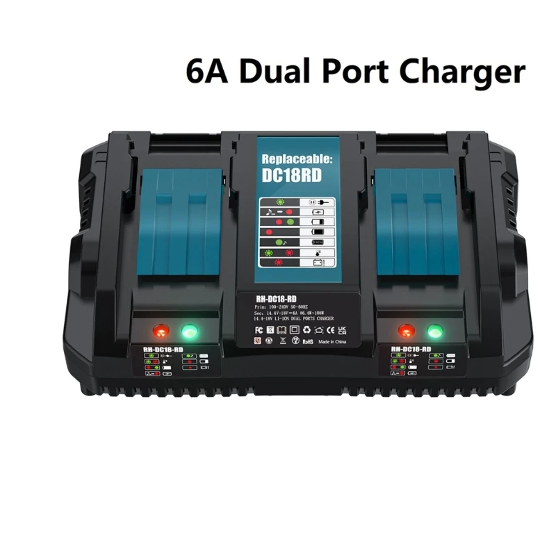 Dual Battery Charger 6A for 14.4V 18V BL1860 BL1840 BL1850 BL1845 DC18RA BL1415 BL1430 BL1830 DC18RC DC18RD