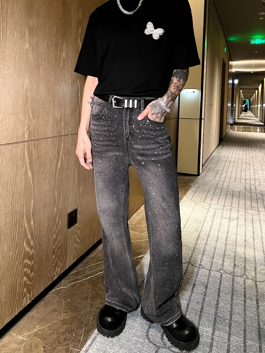 

Versatile Bla Denim Jeans for Men Straight Leg Casual Waed out Slimming Wide Leg Pants All-Match Loose Fit Outdoor Wear