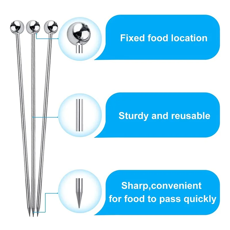 

ABUF-120 шт., 4-дюймовые многоразовые палочки для мартини из нержавеющей стали, зубочистки для коктейлей для оливок, закусок, сэндвичей