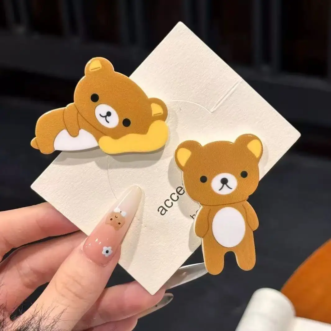 

2 шт. заколки для волос Rilakkuma, милые акриловые заколки-медвежата для девочек, аксессуары для волос в стиле аниме Kawaii