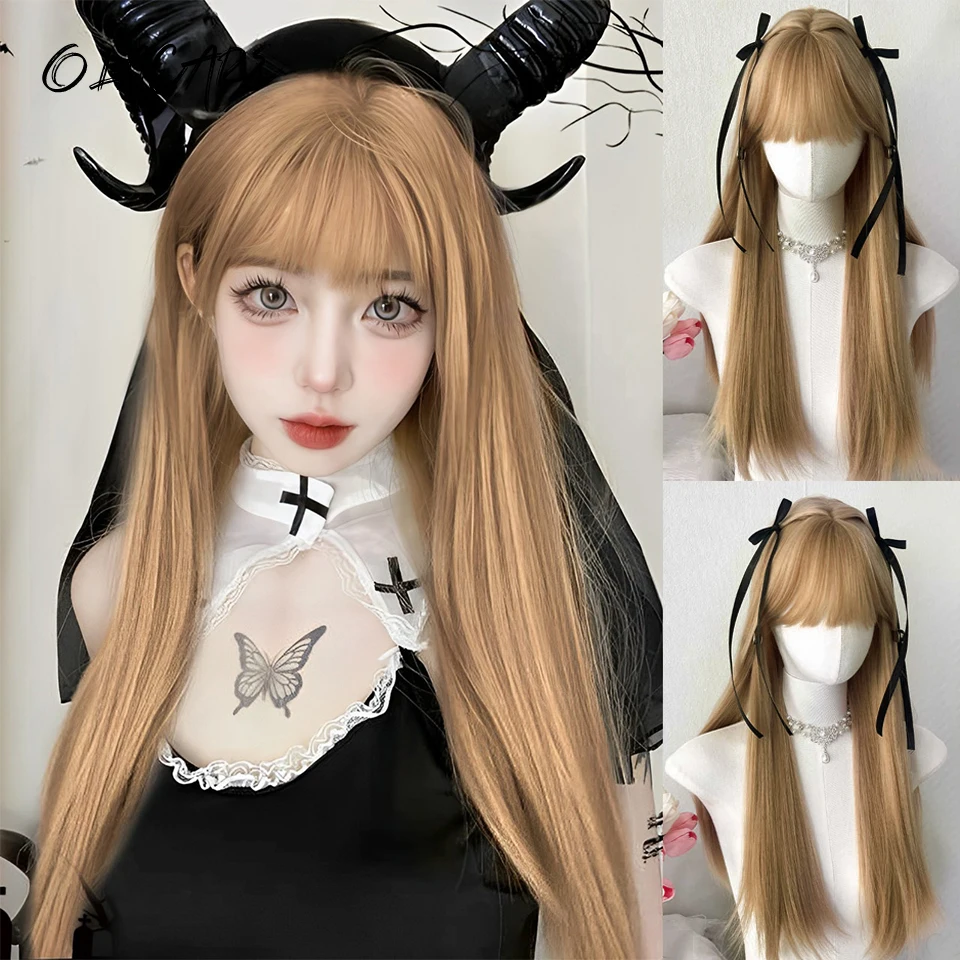 

OLACARE Synthetic Wig Fluffy Natural Fringe Waist-Length Straight Hair Women Cosplay Daily Use Of Heat-Resistant Full Head Cover