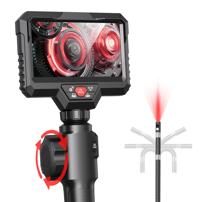 

Dual Lens IP67 Waterproof Under Water Camera Pipeline Car Borescope 5Inch 2MP 8LED 2 Way Articulate Endoscope For Industrial