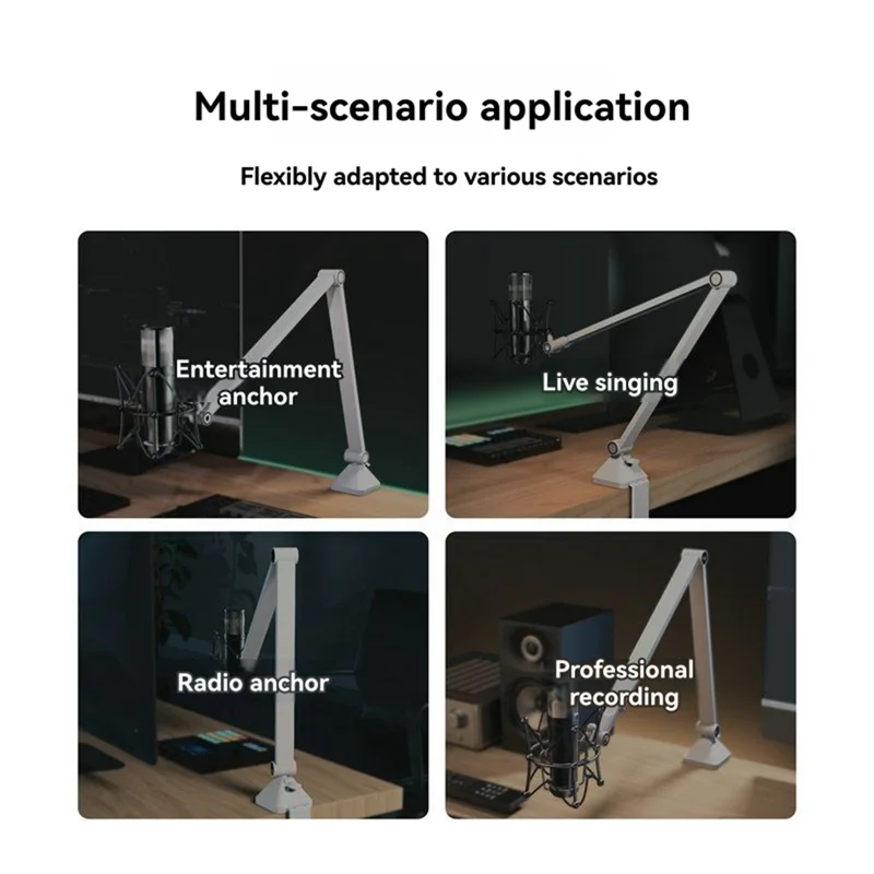 

AA60-Foldable Mic Suspension Arm 360° Rotatable Microphone Boom Arm Microphone Stand White