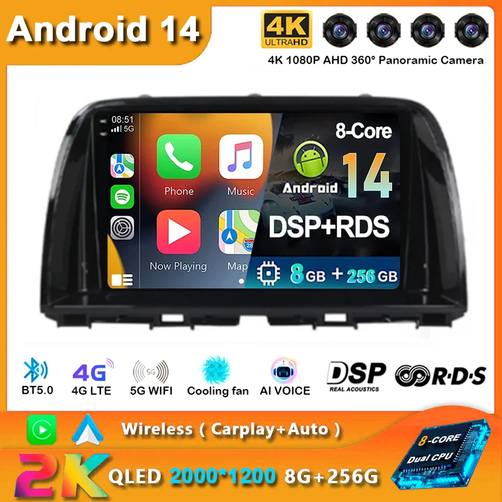 

Android 14 Car Radio Multimedia Video Player For Mazda CX-5 CX5 CX 5 2012-2015 Navigation GPS Carplay 4G Wifi DSP