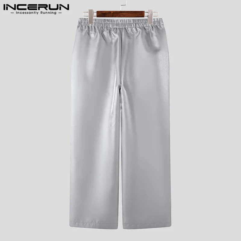 INCERUN Men Pants Shiny Elastic Waist Joggers Loose Casual Straight Trousers Men Streetwear 2024 Fashion Party Long Pants S-5XL