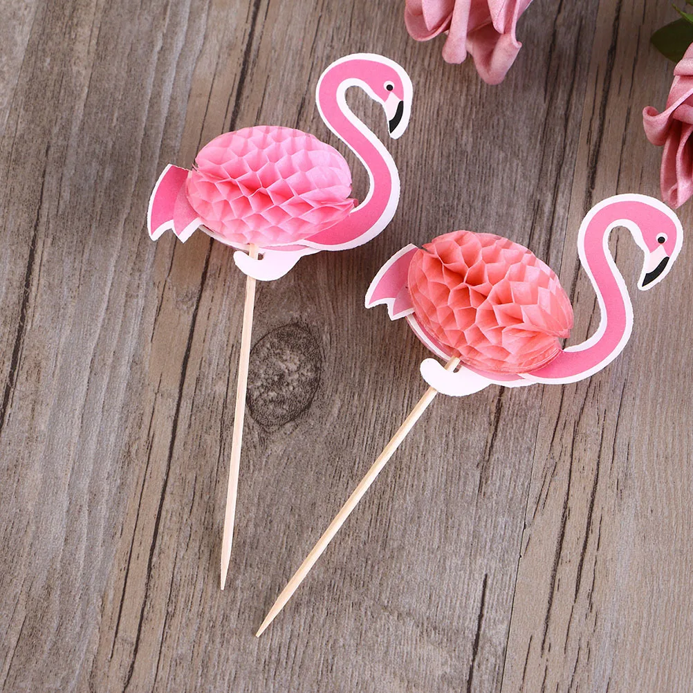 

50Pcs 3D Flamingo Cake Toppers Tropical Party Picks Cupcake Picks Hawaii Birthday Decoration 3D Flamingo Cake Topper