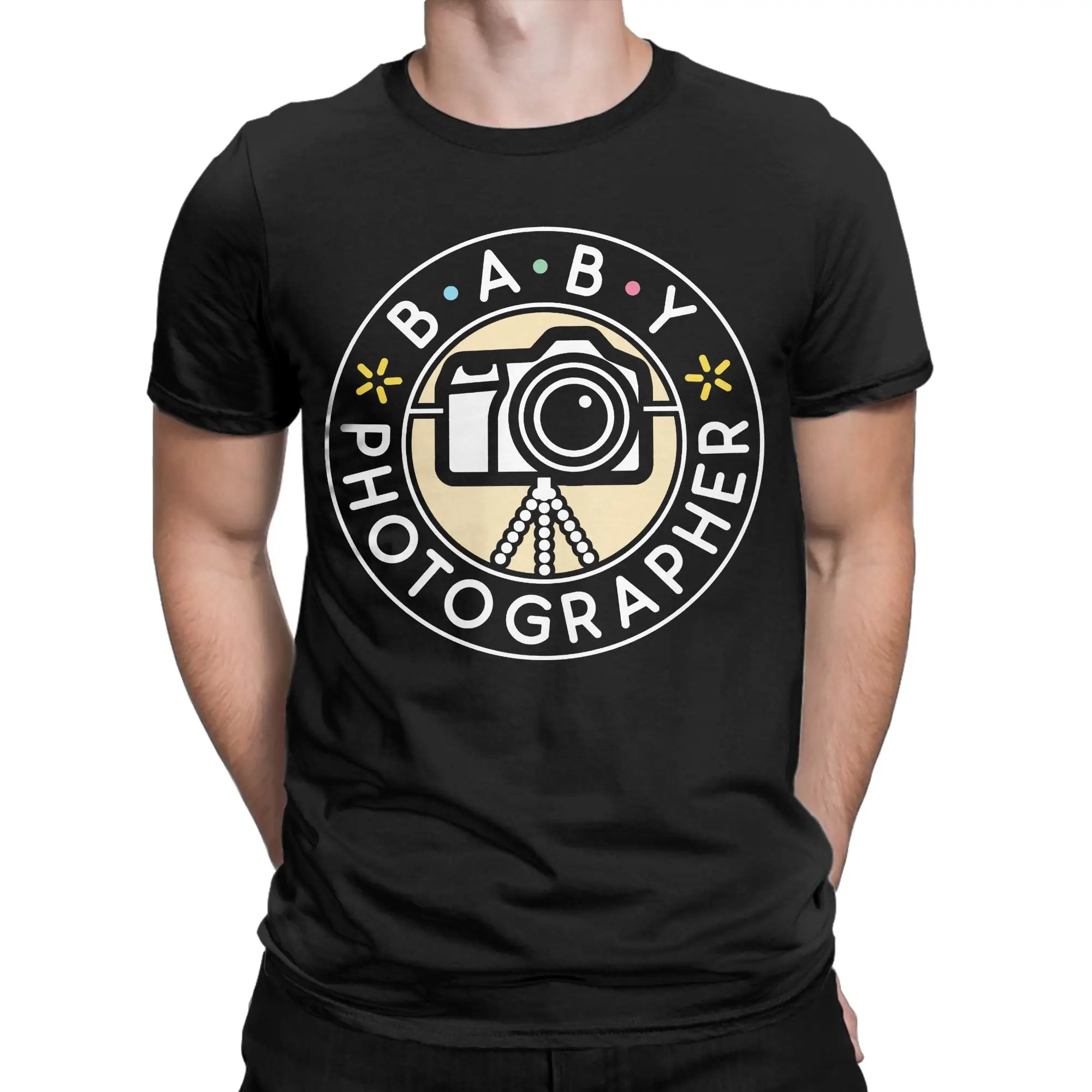 Baby Photographer T-Shirt Men 100%Cotton Tops Harajuku  Round Neck Short Sleeve