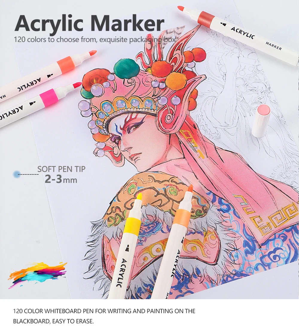 Kunstmarker mit 12–120 Farben, Hartspitze, Acrylmarker zum Malen, Zeichnen, DIY, CD-Becher für Studenten, Anfänger, Kunst, Schulbedarf – Detail 4