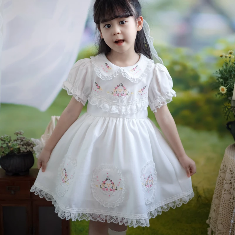 White Lace Embroidery Flower New Kids Dresses for Girls Baby Summer Dress Kids Casual Soft Clothes Design Vestidos Vestido