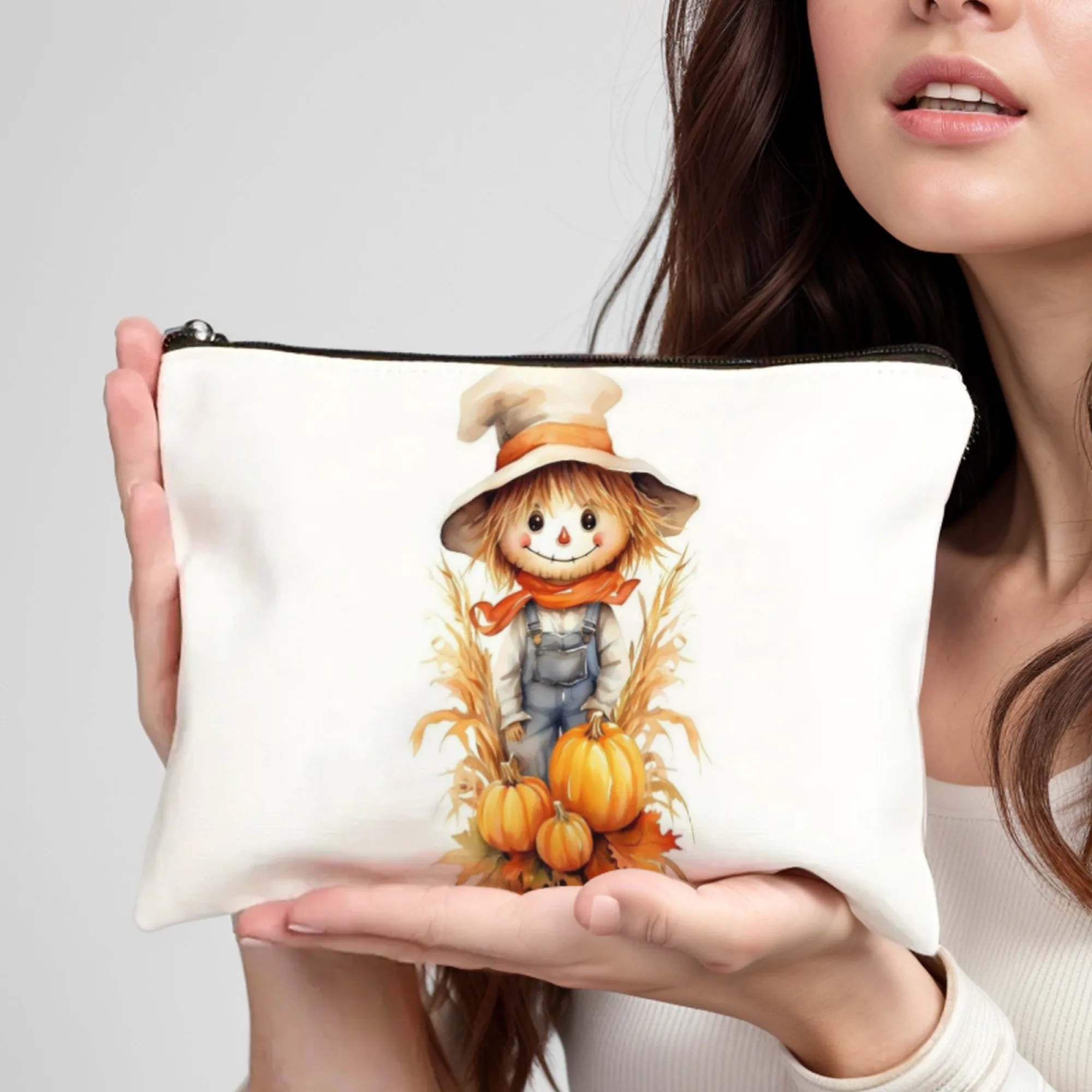 

Scarecrow print makeup bag lightweight portable cosmetic case with zipper closure ideal for women Birthday Christmas Gifts