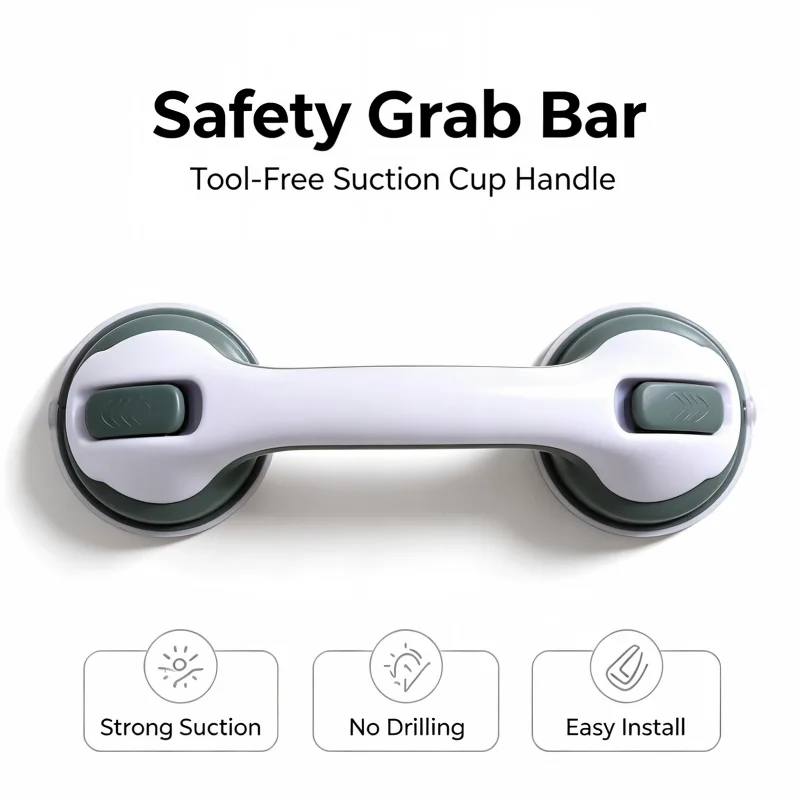 No Drilling Suction Cup Grab Bar Anti Slip Safety Support Handle Wall Mount Auxiliary Hand Rail Sturdy Bathroom Balance Assist G