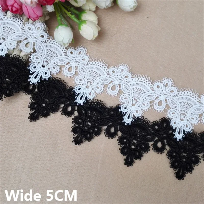 5CM Wide Exquisite White Black Cotton Embroidery Fringe Ribbon Flowers Fabric Lace Collar Trim Dress Curtain DIY Sewing Supplies