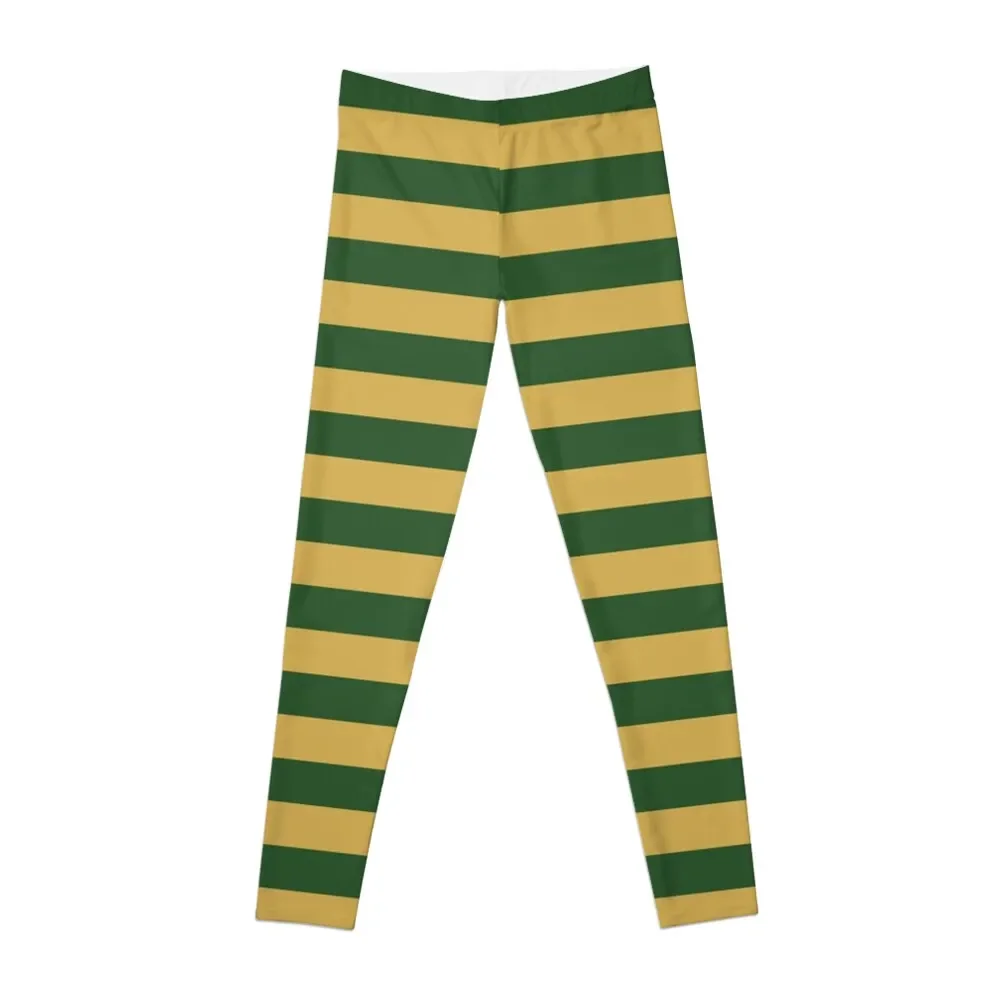 

Small PINE GREEN and GOLD Horizontal STRIPES Leggings jogging pants Golf wear Womens Leggings