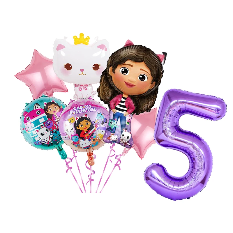 Gabby Dollhouse gatti decorazione di compleanno palloncino stoviglie usa e getta sfondo per bambini Gabby Dolls House Figures forniture per feste