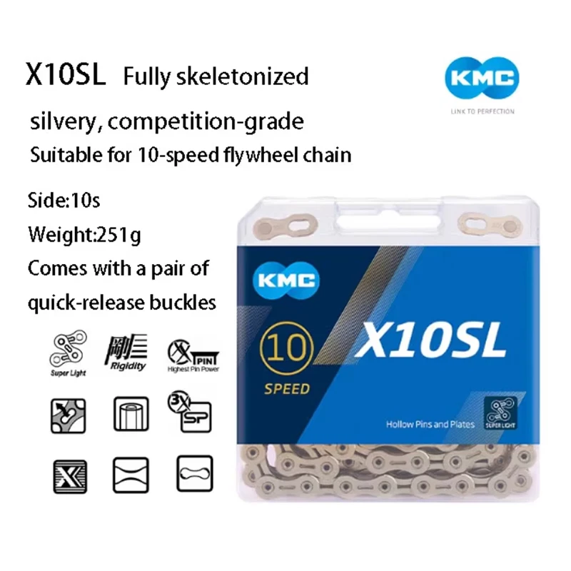 KMC X-serie X9SL\X10SL\X11SL Ultrasturzame, volledig holle ketting Race-grade fietsketting Hoge stijfheid Zilverachtig\Titanium-goud