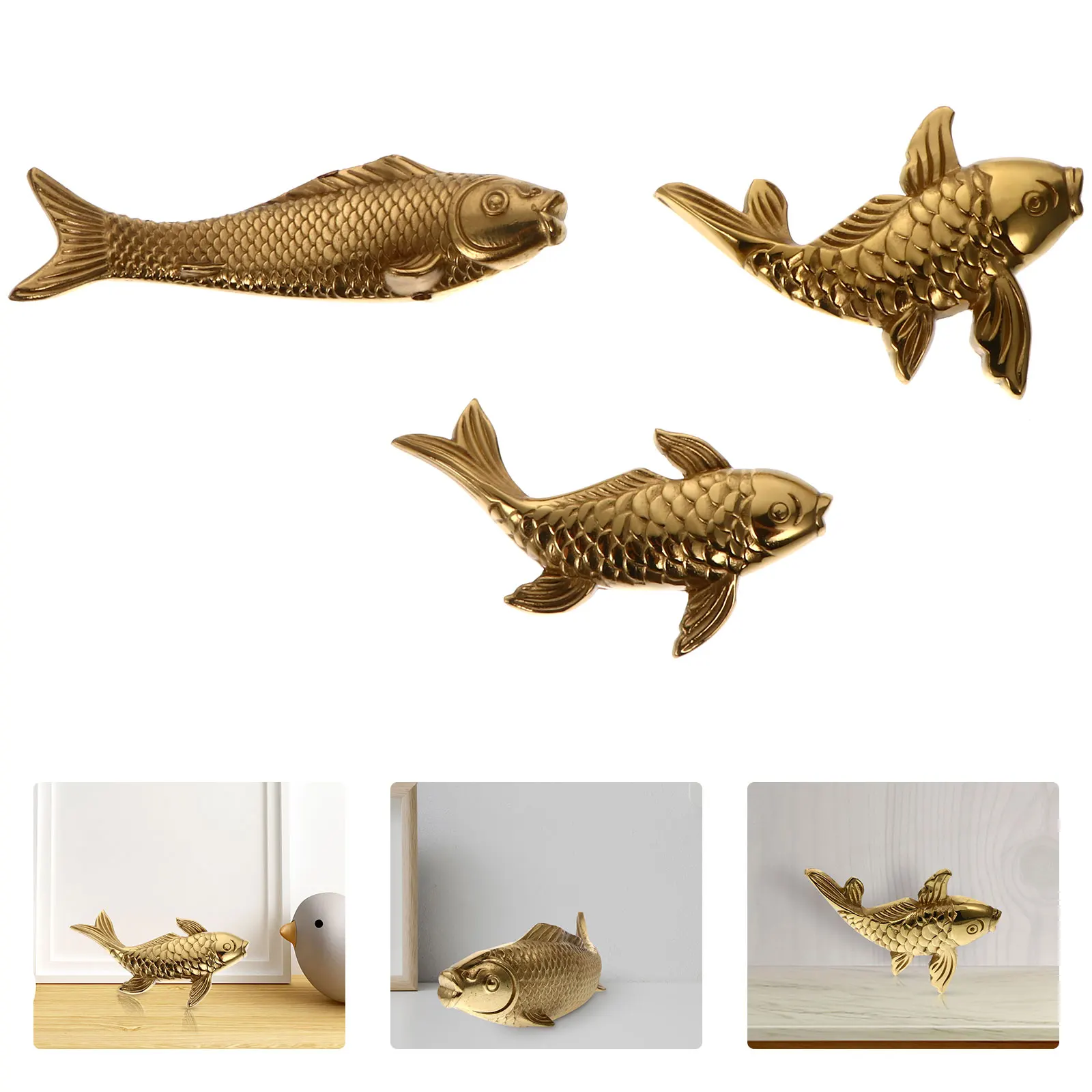 

3pcs Brass Ornament Home Decor Desktop Adornment Office Ornament Decoration Fish Simulation Animal Fish Adornment Home