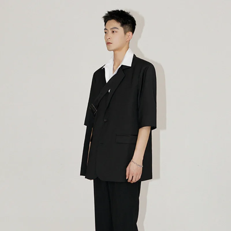 WTHT แฟชั่นผู้ชายสีทึบกระเป๋า Lapel Blazer Coats อินเทรนด์ 2025 ฤดูร้อนแขนสั้น Single-breasted แจ็คเก็ตชาย 2A0903