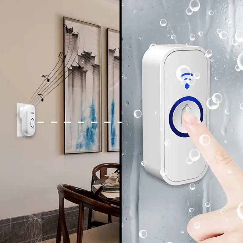 Wireless Doorbell Waterproof Door Chime Kit Doorbell Caller For The Elderly 58 Kinds Of Ringtones Operating At 200 Meters