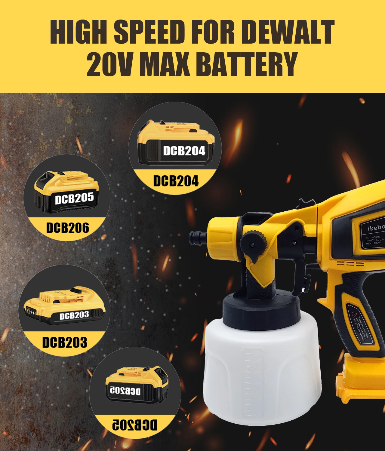 Cordless Paint Sprayer Compatible with Dewalt, Electric Spray Gun With 1000ml Pot/Funnel/Nozzle, Portable Spray Gun for Home