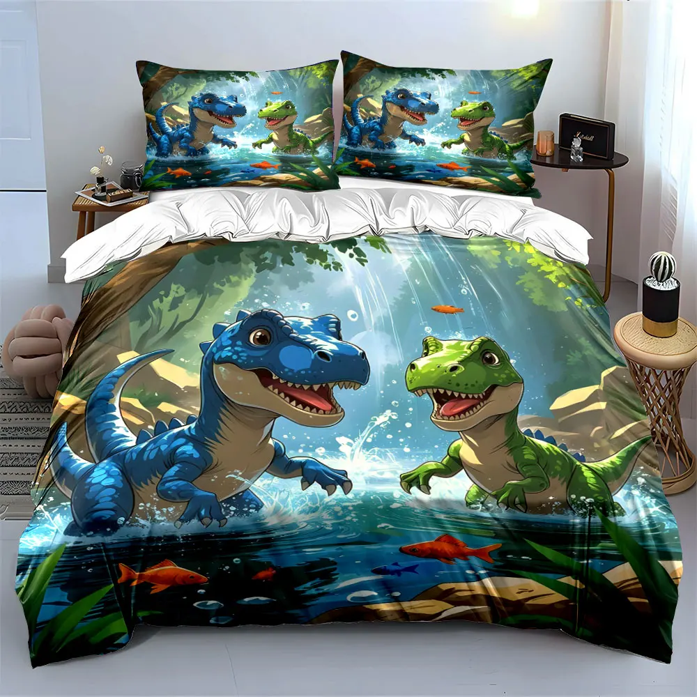 

"Dinosaur Kids Playset Adventure" Multiple sizes kid's and adults' bedroom Exquisite 3PC bedding set, gift