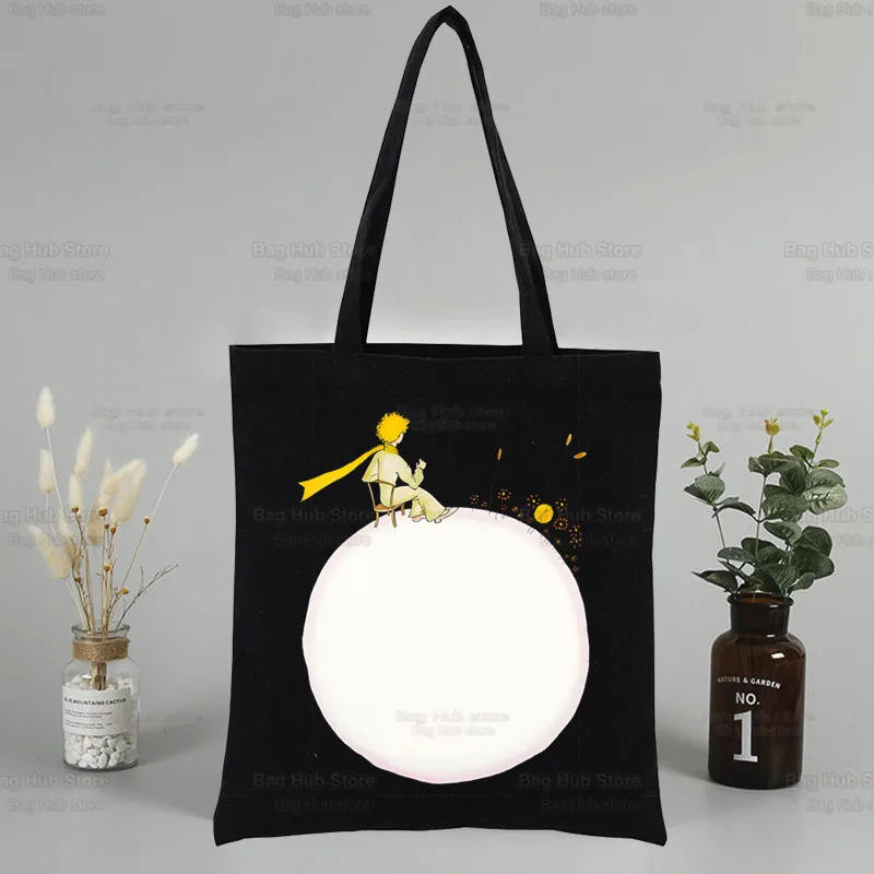 Cartoon Earth Space Little Prince Canvas Women's College Ulzzang Black Large Capacity Casual Fashion Shoulder Bags