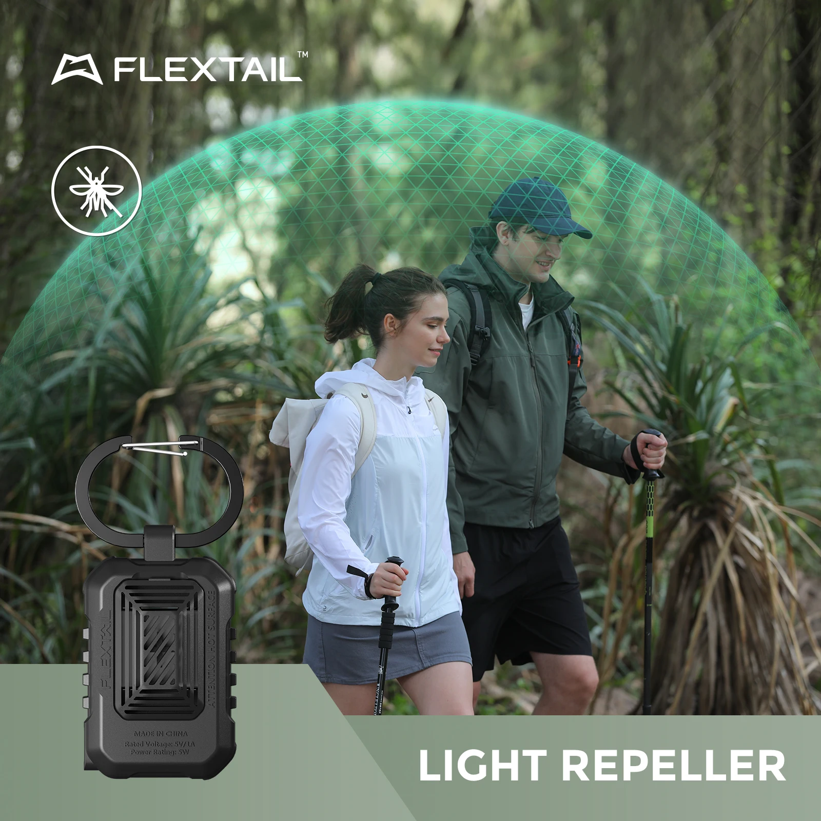 Repelente de luces FLEXTAIL: repelente de mosquitos portátil para exteriores, resistente al agua IPX4 (necesita fuente de alimentación externa, alfombrillas no incluidas)