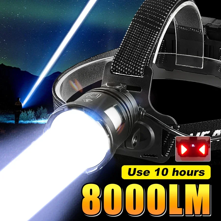 

2025 New Long Lasting Outdoor LED High Power Headlamp Type-C Rechargeable Powerful Head Light 18650 Battery 3 Modes For Hiking