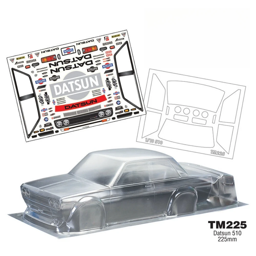 TM225 1/10 Datsun 510 Lexan Car Body w/ Decal sheet for 1/10 Mini Chassis 225mm Wheelbase