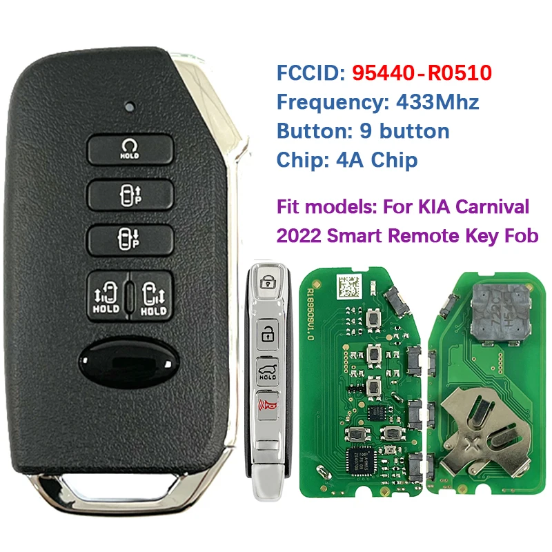 CN051210 Aftermarket 9 Bottoni Smart Key Fob Remote 4A Chip 433Mhz FCC 95440-R0510 SY5KA4FGE09 Per KIA Carnival 2022