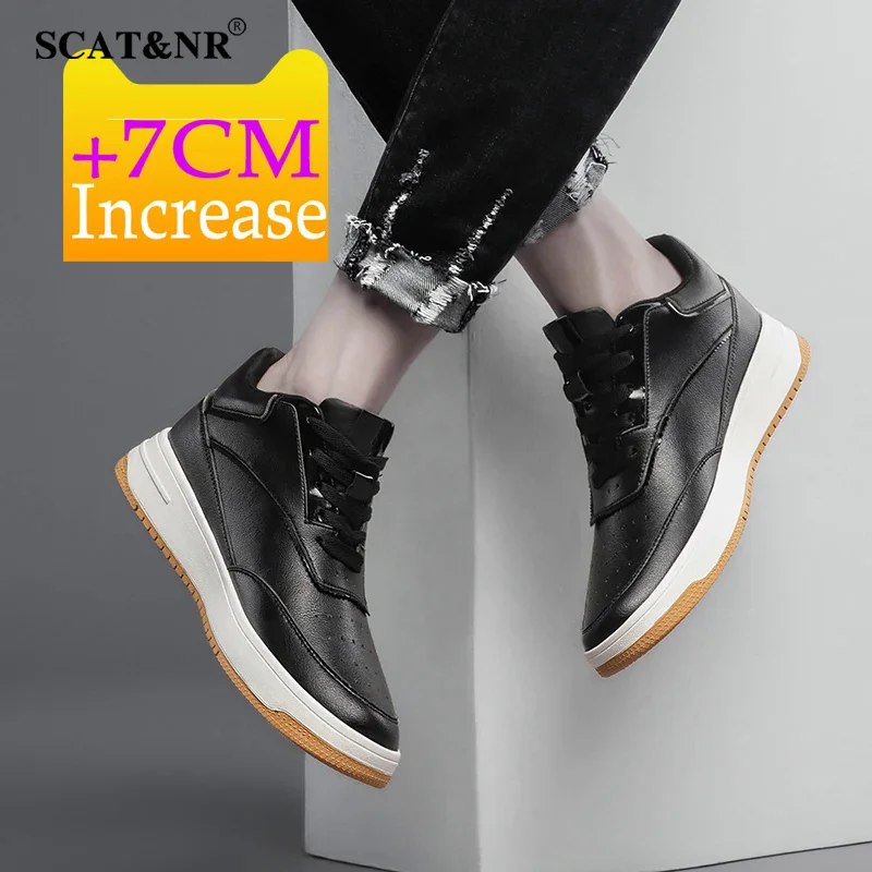 Summer mesh men sneakers genuine leather elevator shoes invisible height increasing Board Shoes Man 7cm sport casual height