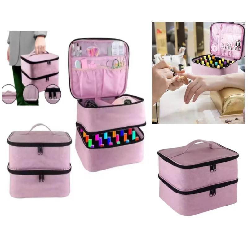 

1pcs Pink Fashion Nail Polish Portable Bag Double Layer Nail Polish Storage Bag Can Hold Bottles Cosmetic Bag Storage Bag